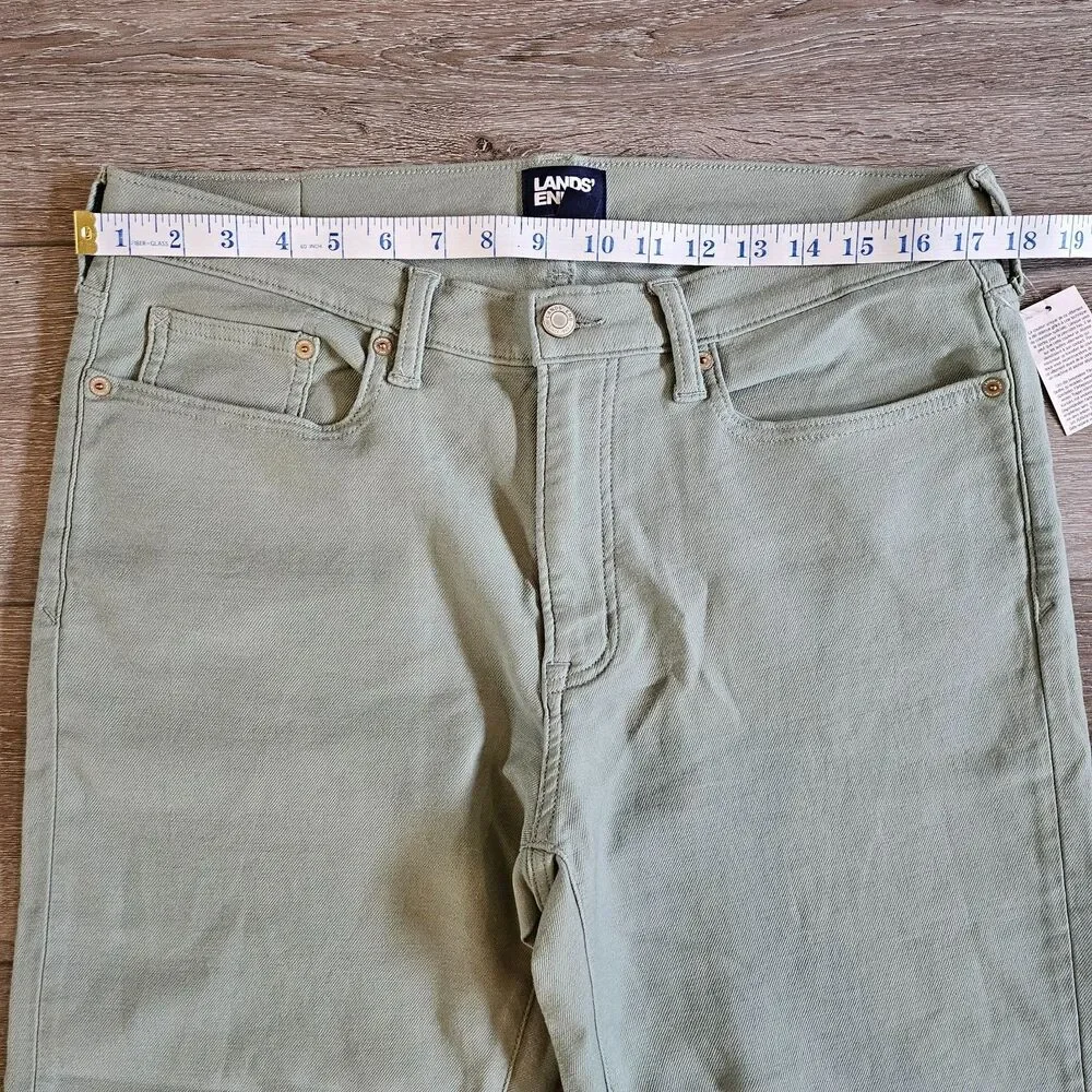 Lands End Chino Pants Mens 34 Straight Fit Green Cotton Viscose Blend Stretch